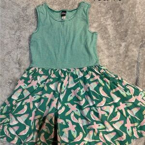 Tea Green and Pink Bird Print Dress 10